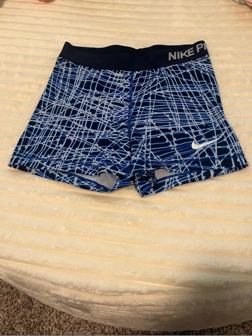 Nike Pro Blue and White Patterned Compression Shorts